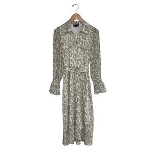 Lucy Paris Dress Size Small Tan Beige Snakeskin Print Long Sleeve Midi‎ Belted